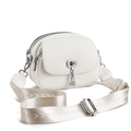 White lychee leather crossbody bag with metal lock and patterned wide shoulder strap - White