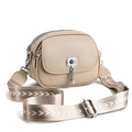 Chic beige lychee leather crossbody bag with geometric woven strap and silver hardware - Medium Style (YFD-LYS1125) / Light Khaki