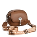 Brown lychee leather crossbody bag with silver hardware and patterned wide strap - Medium Style (YFD-LYS1125) / Earthy Yellow