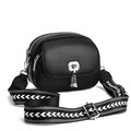 Minimalist black pebbled leather crossbody bag with dual zippers and woven strap - Black
