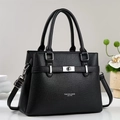 Chic black litchi pattern tote bag with silver lock and adjustable shoulder strap - Black