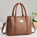 Brown vintage textured shoulder bag with high capacity and vertical stripe pattern - Khaki/Earth Yellow