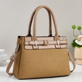 Borsa tote retrò in tela con finiture in pelle marrone e dettagli in argento lucido - Cachi