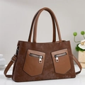 Borsa a mano trapezoidale marrone scuro retrò con doppie tasche e tracolla staccabile - Marrone