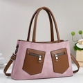 Borsa a tracolla retrò in camoscio rosa con manici in pelle marrone e tasche a zip - Rosa
