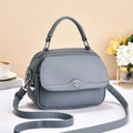 Elegant grey-blue lychee grain leather crossbody handbag with silver hardware and top handle - Dark Blue