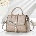 Glossy beige crocodile pattern handbag with silver hardware and orchid decor - Apricot