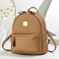 Fashionable 2025 camel winter backpack with V-shape woven texture and gold metal logo plate - Khaki/Earth Yellow