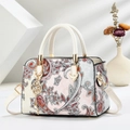 White paisley printed satchel bag with golden hardware and adjustable strap for women - Off-white