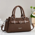 Grande borsa tote in tela con cinturini in pelle marrone e fibbia in metallo argento - caffè