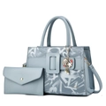 Elegant Morandi blue large tote bag with matching envelope pouch and shell charms - Blue