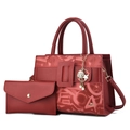Red letter print tote bag with handbag set and decorative charm for women - Burgundy