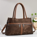 Borsa a mano retrò marrone scuro con doppia cerniera e tracolla regolabile - caffè