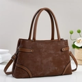 Bolso tote vintage de ante marrón con asas de cuero y correa ajustable para el hombro - Marrón