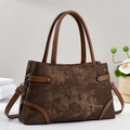 Bolso de mano retro marrón oscuro con ribete beige y correa ajustable para el diario - café