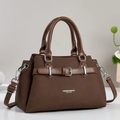 Elegante borsa a mano in tessuto marrone con cinturini in pelle e fibbia in argento - caffè