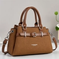 Borsa a mano marrone in tessuto con manici in pelle e tracolla regolabile chic - Giallo Terra