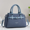 Borsa a mano blu in denim con manici in pelle e tracolla regolabile - Blu