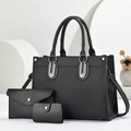 Ensemble de sacs à main noirs 3 pièces avec cabas texturé, pochette et portefeuille - Noir