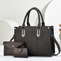 Ensemble 3 pièces de sacs à main marron foncé avec motif à chevrons et pochette - Café