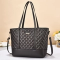 Deep grey quilted tote bag with diamond stitching and adjustable shoulder strap for women - Gray