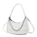 Borsa a tracolla a mezzaluna bianca con catena d'argento e motivo trapuntato su fondo bianco - Bianco Puro