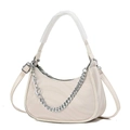 Chic beige crescent shoulder bag with decorative silver metal chain and moon charm - Off-white