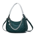 Dark green crescent shoulder bag with water ripple texture and silver chain - Green