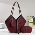 Set di 3 borse bordeaux con stampa leopardata e eleganti dettagli dorati - Rosso