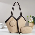 Dreiteiliges Set aus Leopard-Print-Einkaufstasche mit passender Tasche in Luxus-Design - Aprikose