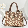 Bolso tote con estampado geométrico, asas de cuero y correa ajustable para el hombro - Estilo Geométrico Abstracto / Amarillo Tierra