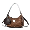 Bolso de mano marrón fruncido para mujer con logo triangular y monedero redondo - café