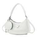 Elegante bolso de mano blanco de media luna con textura ondulada y monedero mini - Blanco Puro