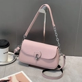 Pink vintage box shoulder bag with woven flap detail and silver chain strap for women - Pink