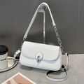 White retro box crossbody bag with woven texture lid and elegant metallic ring closure - White