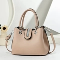 Elegant beige leather handbag with silver sequin detail and adjustable strap - Khaki