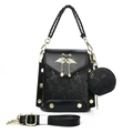 Black PU leather tote with flamingo buckle, embossed numbers and braided handle - Black