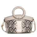 Vintage beige lychee leather handbag with snake print and large round ring handle - Khaki