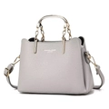 Bolso grande gris claro de piel granulada con asas doradas y correa de hombro ajustable - Gris