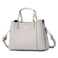Bolso de mano chic de cuero gris claro con asas de metal dorado y correa de cadena - Gris