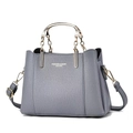 Elegant grey leather wedding handbag with gold metal handles and adjustable strap - Blue