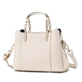Detail of cream white pebbled leather handbag with gold arc handle and chain strap - Off-white