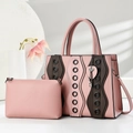 Set borsa tote in pelle rosa con ciondolo a cuore e bordo ondulato in set minimalista - Rosa