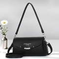 Elegant black lychee leather crossbody square bag with silver metal hardware detail - Black