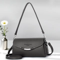 Elegant grey litchi grain leather square crossbody bag with adjustable strap and top handle - Gray