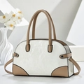 Retro minimalist two-tone creamy white and brown shoulder bag with a stylish top handle - Off White