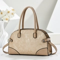 Chic beige textured fabric underarm bag with smooth leather trim and adjustable strap - Apricot