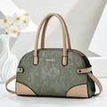 Retro contrast stitching shoulder bag in olive green and beige with textured stripes - Green