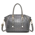 Sac à main gris en cuir à motif crocodile avec garniture dorée et bandoulière réglable - Gris