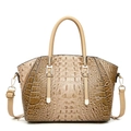 Sac à main beige élégant avec relief crocodile, doubles poignées et détails dorés - Khaki